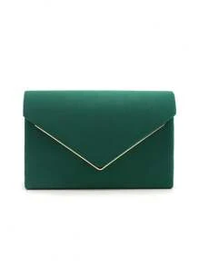 Green Women's Envelope Design Evening Bag, Party/Wedding Clutch With Chain Strap, Velvet Fashion Wallet - Green - View 3