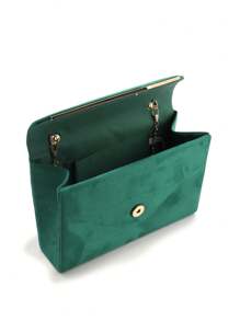 Green Women's Envelope Design Evening Bag, Party/Wedding Clutch With Chain Strap, Velvet Fashion Wallet - Green - View 7