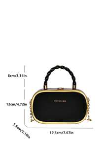 Túi xách mini bằng da PU in chữ thời trang màu khối kim loại tối giản kiểu hộp cho nữ - màu đen - Xem 7