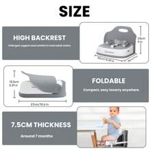 UBRAVOO Portable Folding Children's Chair Booster Seat Dinner Chair Seat For Baby Feeding Dining Chair, Kids' Supplies With Three-Point Seat Belts Christmas Gifts - Xám - Xem 7