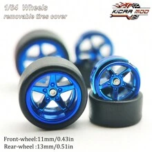 Kicarmod Llantas de goma KicarMod 1/64, neumáticos delanteros pequeños y traseros grandes, D: 11mm*13mm, radios de estrella de cinco puntas, neumáticos para piezas modificadas de coche de juguete de deportivo o muscle car, adecuado para entusiastas del modelismo con cierta habilidad manual