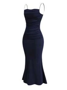 Women's Elegant Suplex Midi Dress - 黑色 - 查看 3