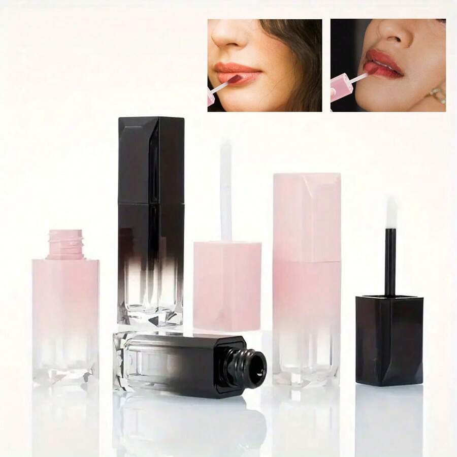 3 piezas/4ml/0.13oz Envases rellenables portátiles para maquillaje, contenedores de lápiz labial con aplicador de varilla, botella vacía multifuncional para brillo de labios, vial de almacenamiento rellenable para muestras, tubo vacío de brillo de labios con tapa poligonal degradada, herramientas de maquillaje - Multicolor - Ver 1