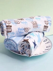 4 Pieces Of Baby Swaddle Blanket Printed With Elephant And Monkey Pattern, Made Of Flannel For Extra Softness - Blue - View 3