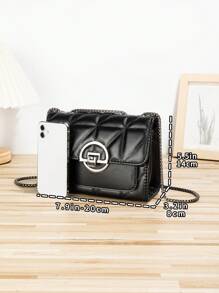 Elegant Women's Shoulder Bag With Chain Strap, Quilted Crossbody Bag, Luxury Minimalist Underarm Bag, Lightweight, Business Casual Mini Metal Lock Quilted Flap Chain Square Bag Shoulder Bag, Minimalist Clutch, Classic Small Bag, Party Bag, Suitable For Actresses, Women, Valentine's Day Travel, Work Office, Ball, Party, Weekend And Holidays, Essential Item For Travel And Vacation - Black - View 5