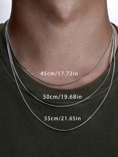 1pc Golden Stainless Steel Necklace Men's Simple Thin Neck Chain Jewelry