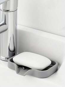 1pc Silicone Kitchen Sink Tray With Drain Spout, Soap Dish Rack, Countertop Sink Cleaning Brush Holder With Draining Mat, Home Kitchen And Bathroom Accessories - Grey - View 7