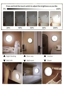 1 件/3 件升级版智能运动传感器灯、按钮开关、磁性楼梯灯、室内橱柜灯、可充电、120° 宽检测范围、可调光电池供电壁灯、半嵌入式塑料灯具、适用于衣柜、入口、走廊、阳台、阅读照明、磁性吸附、便携式手持功能、适用于宿舍柜子、卧室床头灯；电池容量：200mAh - 智慧運動感應夜燈 - 查看 6