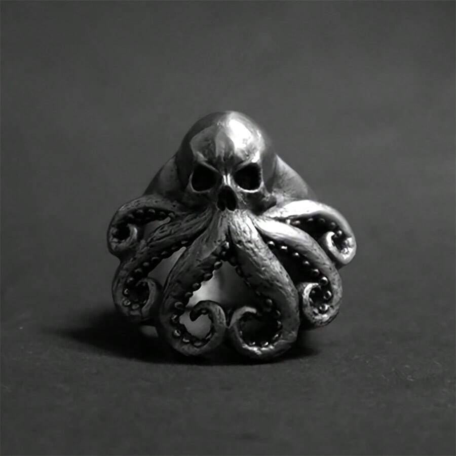 Anillo con diseño creativo y vintage de calavera de pulpo Cthulhu, accesorio de estilo gótico punk regalo para hombres - Retro - Ver 1