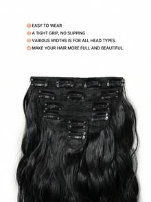 Extensiones de cabello de 20 pulgadas, negro, extensiones de cabello con clip, 6 piezas/set, extensiones de cabello suaves onduladas y rizadas, extensiones de cabello gruesas, extensiones de cabello con clip, postizos de cabello para mujeres, extensiones de cabello completas con clip, fibra sintética, perfectas para fiestas, bodas y glamour diario - Negro - Ver 6