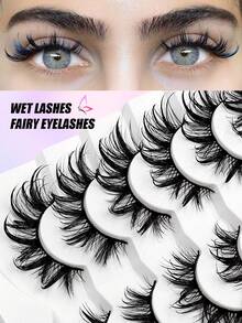 7 Pairs Asiteo Pointed Wet Look Cosplay Anime Cartoon False Eyelashes, 3D Faux Mink Eyelashes For Women - 尖尾漫畫款 - 查看 1