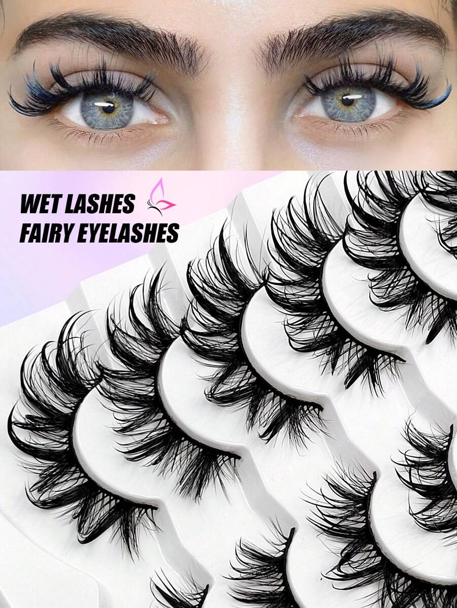 7 Pairs Asiteo Pointed Wet Look Cosplay Anime Cartoon False Eyelashes, 3D Faux Mink Eyelashes For Women - 尖尾漫畫款 - 查看 1