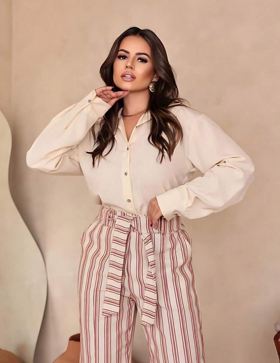 Women's Plain Long Sleeve Shirt - Kem - Xem 1