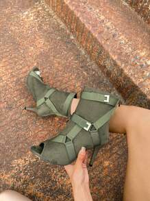 Multiple Straps Decorated Elegant Fashion High Heel Peep Toe Sandal Boots With Rear Zipper