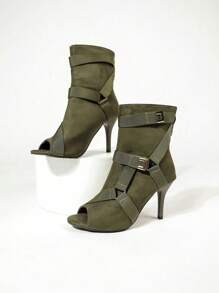 Multiple Straps Decorated Elegant Fashion High Heel Peep Toe Sandal Boots With Rear Zipper
