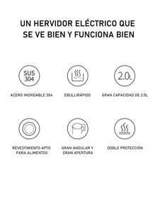 2 Litros Tetera Cafetera Hervidor Eléctrico Acero Inoxidable - Negro - Ver 8