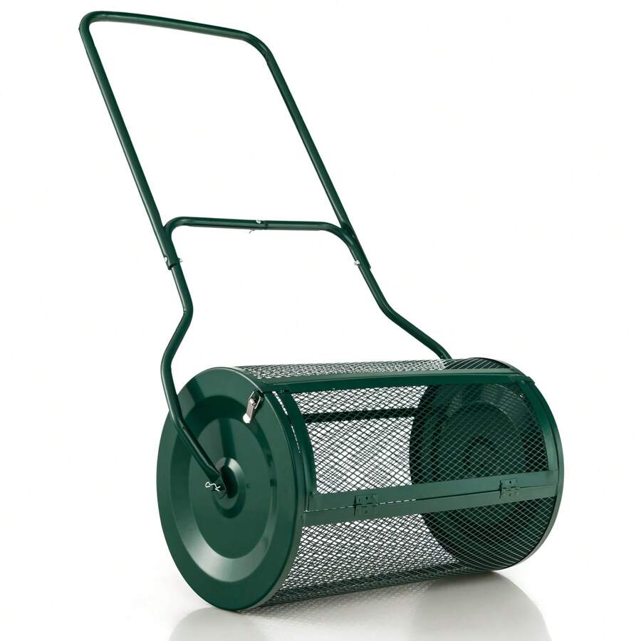 27-Inch Compost Spreader, Peat Moss Spreader With Upgrade U-Shaped Handle, Side Latches, Metal Mesh Roller For Topdressing & Seedling - Green - View 1