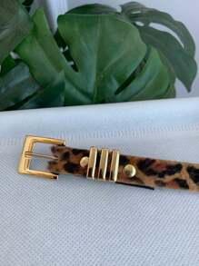 Women's Thin Belt With Square Buckle And Triple Gold Loop Ana