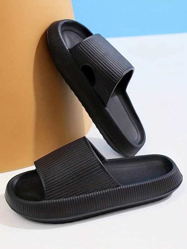Nuevas chanclas de mujer a la moda, todo a juego, con diseño de rayas verticales negras, de una sola perforación, con suela gruesa, suaves, cómodas, antideslizantes, anti-olor, de material EVA, para usar en casa, baño u exterior (por favor solicite una o dos tallas talla grande grandes, ya que son pequeñas)