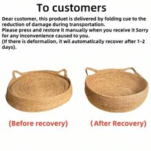 Cama para gatos natural, ninho de grama, casinha para animais de estimação, feita à mão em vime com tapete macio, cama resistente para gatos adequada para todas as estações, removível e lavável - Amarelo - Ver 7