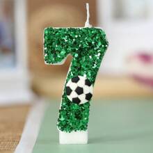 1pc Sparkling Sequin Football Shaped Birthday Candle With Holder, Sports Theme Party Decorations