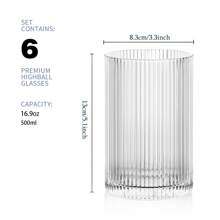 POLIDREAM Vintage Ribbed Glassware Set 6 Pcs, 16.9oz XL Drinking Glasses, Fluted Ripple Drinkware, Origami Style, Elegant Glassware For Whiskey, Cocktail, Iced Coffee, Juice, Beer, Soda - Transparent - View 3