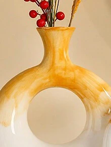 1pc Nordic Style Colorful Circle Shaped Resin Vase, Handpainted Home Decor Vase For Living Room, Entryway, Vase For Dried Flowers, Suitable For Table Decoration In Home, Hotel - Multicolor - View 2