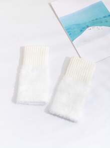 Winter Student Fingerless Gloves Fur Knit Writing Office Cycling Long Wrist Warm Gloves