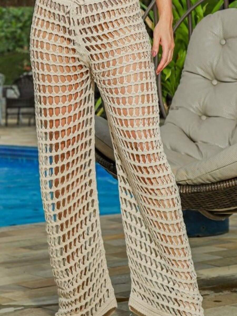 Knitted Beach Skirt Pants Hole Summer Fashion Women's High Waist Trousers Crochet Stitch Braid Fashion Blogger, Fashion, Holidays, Sand, Sea - Kem - Xem 1