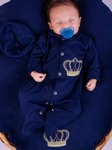 Maternity Outfit For Boy 04 Pieces Embroidered Crown Navy Blue Baby Clothes