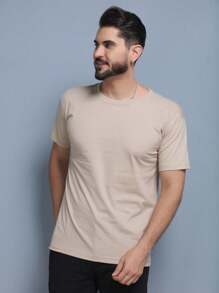 Men's 100% Cotton Basic Short Sleeve Summer T-Shirt - Beige - View 1
