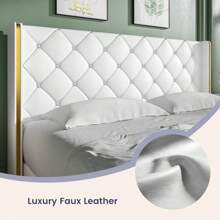 Upholstered Bed Frame With Diamond Tufted Wingback Headboard – Modern Velvet Bed Frame, No Box Spring Needed With Wood Slat Support, Easy Assembly, Twin Bed Frame/  Full Bed Frame/ King Bed Frame, Black/ Pink/ White/ Purple/ Blue/ Green - 白色 - 查看 3