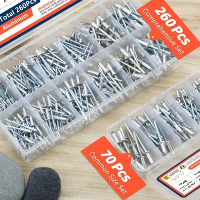 Pop Rivets Assortment Kit, 12 Or 5 SAE Sizes Aluminum Blind Rivets (1/8" 5/32" 3/16"), Assorted Blind Rivets For Metal / Furniture / Automotive / Instruments Rivets Set