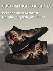 1 Pair Custom High Top Canvas Shoes, Personalized Video Game Photo Sneakers, Custom Sneakers, Personalized High Top Canvas Shoes, Photo Sneakers, Personalized Sneakers For Men, Personalized Sports And Casual Shoes, Groomsman Gift, Anniversary Gift, Valentine Gift, Birthday Gift, Wedding Gift, Best Friend Gift, Gift For Mom/Dad/Her/Him/Girlfriend/Boyfriend/Wife/Husband/Friend - Black - View 2