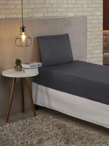 2-Piece Plain Single Sheet Set With Elastic - Xám - Xem 2
