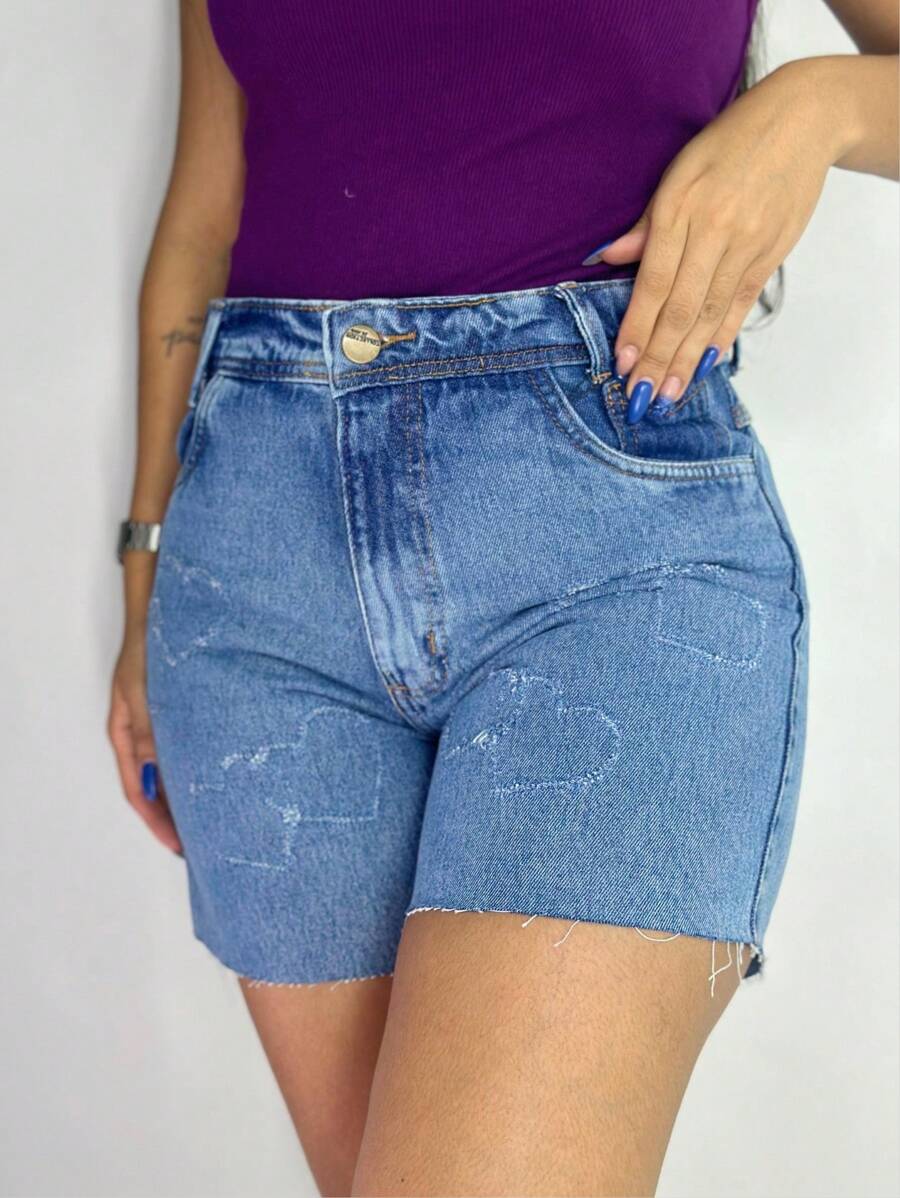 Short Mom Jeans, Plain And With Details - 水鴨藍 - 查看 1