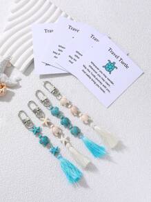1pc Minimalist Colorful Sea Turtle, Starfish Shaped Tassel Keychain, Comes With Card, Suitable As For Best Friends, Couples, Bag Pendant Car Accessories Bag Charm School Cute Goth Y2k Christmas Gift Ideas Bag Lanyards With Id Holder Car Accessories Bag Charms - Multicolor - View 1