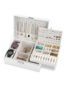 1 hộp đựng trang sức nữ hai lớp dung lượng cao, hộp quà tặng cho dây chuyền, bông tai, vòng tay, đồng hồ và các phụ kiện khác - trắng - Xem 7