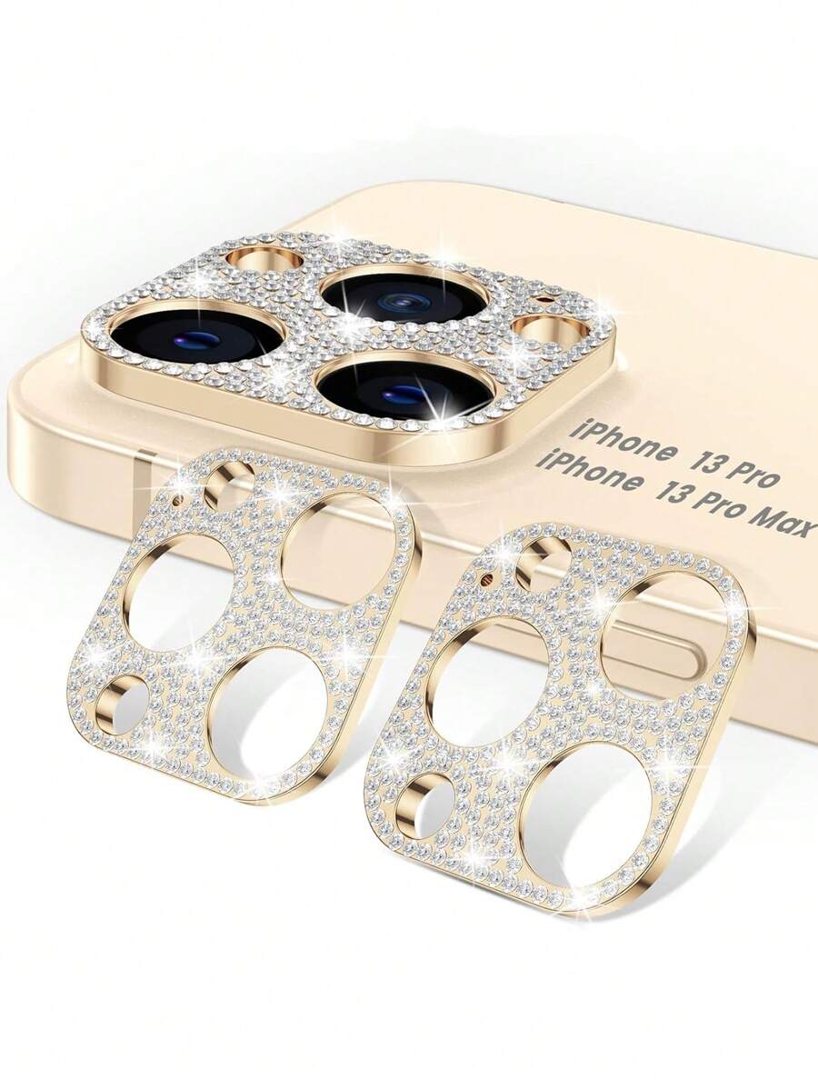 [2 Packs] Sparkling Camera Lens Protective Film Compatible With IPhone 13 Pro Max & 13 Pro Glitter Diamond Metal Lens Protective Case Accessory For 13 Pro / 13 Pro Max