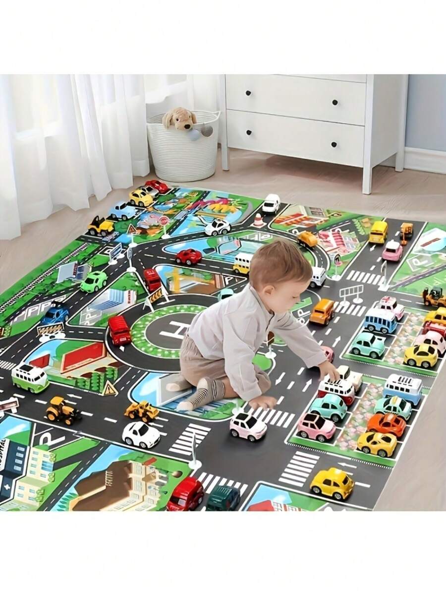 1pc, City Traffic Play Mat, Large Non-Woven Game Pad, Waterproof Moisture-Proof, Interactive Road Map For Kids Playing With Toy Cars, Room Decor, Educational Tool Christmas Gift(Random Accessories)