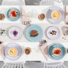 vancasso 16 Piece Blue&White Color Stoneware Dinnerware Set With Dinner Plate,Dessert Plate,Bowl,Mug Tableware Set Service For 4 Person