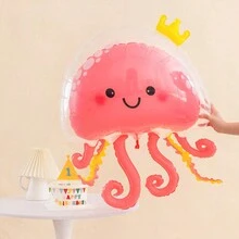 1pc Jellyfish Aluminum Foil Balloon, Inflatable Jellyfish/Octopus Ocean-Themed Birthday Party Decoration, Mermaid Party Decor, Shower, Gender Reveal Decoration, Photo Props - Color Mixing - View 7