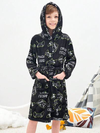 رداء براثن مطبوع بنقوش مرقعة للجيوب مع كابوت وحبل شد خاص بالفتيان المراهقين