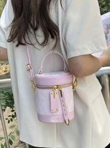 Túi xách nữ thời trang hình trụ, túi xô, túi xách cao cấp mới, ví đựng tiền xu, túi đeo vai đa chức năng có dây xích, thích hợp cho hẹn hò, mua sắm, đi chơi, đi làm, phối đồ hàng ngày, công sở, kỳ nghỉ và các dịp khác. - Hồng - Xem 5