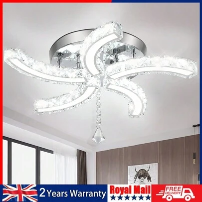 OYAJIA 50CM Crystal Chandeliers, 5-Light LED Semi Flush Mount Chandeliers 6500K Ceiling Lamp Acrylic Modern Ceiling Lighting Fixture For Living Room Dining Room Bedroom Hallway