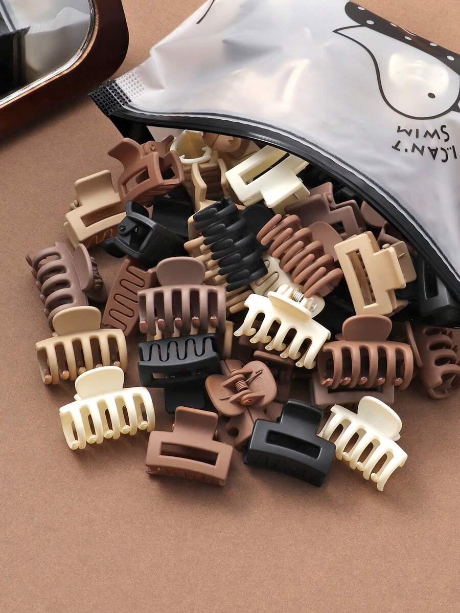 30pcs/Set Coffee Color Small Square Wavy Hair Clips For Women (Random Color),Hair Accessories,Hair Claw,Claw Clips,Hair Clutch,Hair Jaw Clip, School Stuff, College Fall Winter For Vacation Outfits Woman