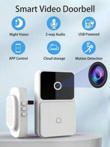 WIFI 视频门铃无线夜视高清摄像头智能门铃套装，带双向通话、智能家居安全视频通话照片录制移动应用控制、安装简便、电池寿命长 - 查看 1