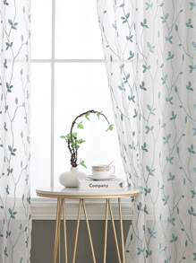 1 件刺绣半透明薄纱窗帘，滤光，索环，适合厨房、家庭或办公室使用，纯色，现代农舍风格，适用于卧室和客厅 - 藍色 - 查看 8