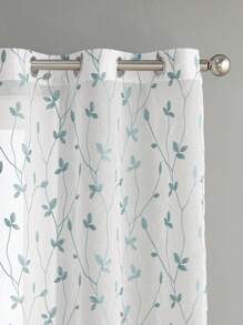 1 件刺绣半透明薄纱窗帘，滤光，索环，适合厨房、家庭或办公室使用，纯色，现代农舍风格，适用于卧室和客厅 - 藍色 - 查看 4