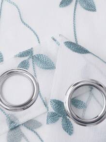 1 件刺绣半透明薄纱窗帘，滤光，索环，适合厨房、家庭或办公室使用，纯色，现代农舍风格，适用于卧室和客厅 - 藍色 - 查看 9